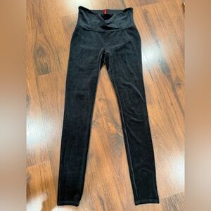 Spanx Pants Womens Medium Black Velvet Leggings Slim Stretch Comfort Shaping M